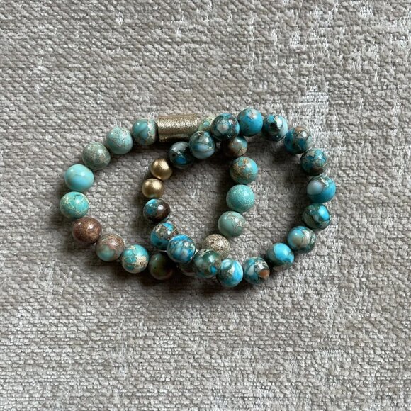 Imperial Jasper Beaded Bangles Bracelets Stretchy - Picture 3 of 6